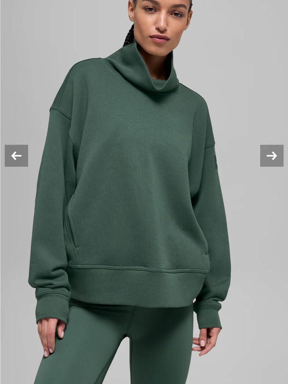 ALO Yoga Deep Green Cowl Neck Sweatshirt